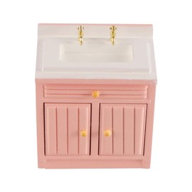 FONGKNOX Miniature Kitchen Sink Model Pink Doll House Miniature Cooking Cabinet 1:12 Simulation Mini Wooden Furniture Accessories for Doll House Kitchen Decor