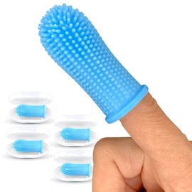 Jasper 360º Dog Finger Toothbrush - Ergonomic Design - Full Surround Bristles for Easy Cleaning for Dogs, Cats, and Pets - Set of 4, Blue
