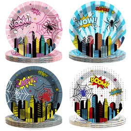 Zhehao 48 Pcs Spider Birthday Party Plates Hero Party Supplies Decorations Spiders Tableware Dinnerware Spiderweb Disposable Paper Plates for Birthday Baby Shower Supplies Favor