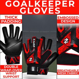 ZABZ Goalkeeper Gloves Non-slip Latex Material Soccer Goalie Football Goalkeeping Gloves Wrist Protection For Kids Youth and Adults (Red, Size 8 suitable for size M-L adult)