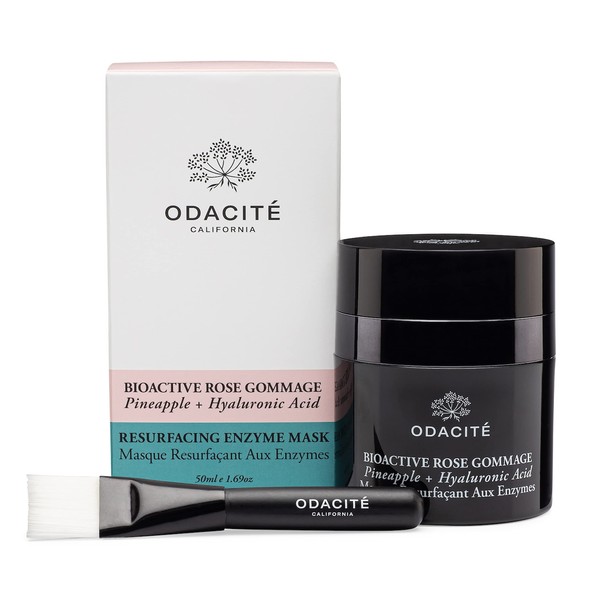 Odacité Exfoliating Face Peel Mask - Bioactive Rose Gommage, Pineapple, and Hyaluronic Acid Gel Glow Recipe- Resurfacing Enzyme Mask for Dullness, Clogged Pores and Dead Skin Build Up, 1.69 fl oz