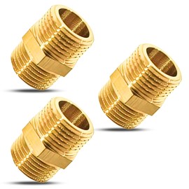 PipeSan Double Nipple 3/8 Inch Brass Male Thread - Pack of 3 Connectors with Double Male Thread and Hexagon, Corrosion Resistant, Thread Fitting for Plumbing, Gas, Oil and Drinking Water