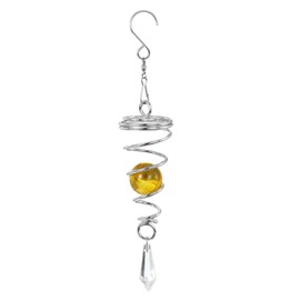 PATIKIL 8" Gazing Ball Spiral Tail, Decorative Wind Spinners 1" Crystal Glass Ball with Hanging Swivel Hook for Indoor Outdoor Garden Decoration, Yellow