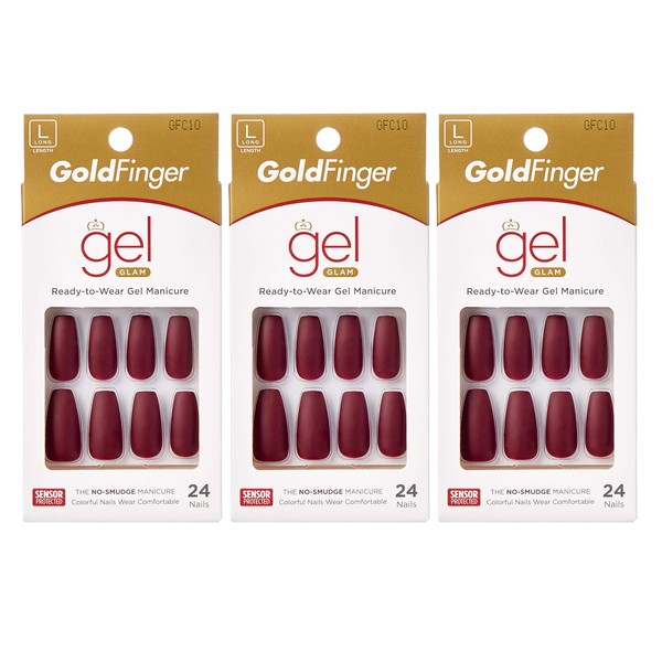 Gold Finger Full Cover Nails Gel Glam Ready to Wear Gel Manicure Long Nails (3 PACK)