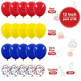 Red Blue Yellow Balloons, Ousuga 60 pcs 12 Inch Matte White Red Yellow Royal Blue Confetti Latex Balloons Set for Kids Birthday Baby Shower Wedding Carnival Engagement Graduation Paw Party Decorations