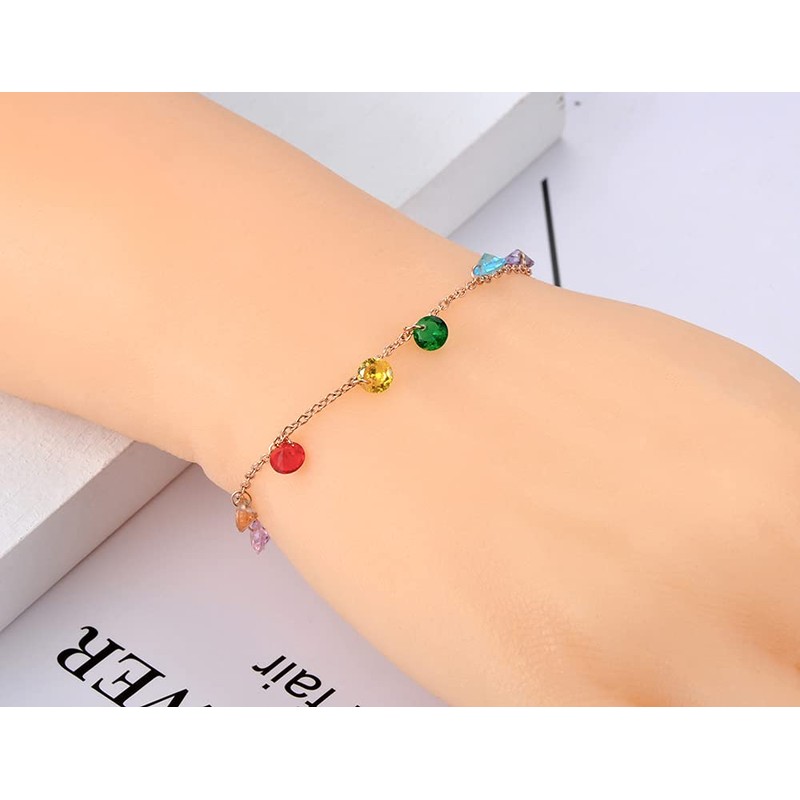 lokaerlry Titanium Stainless Steel Chain & Link Bracelets Colorful CZ