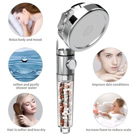 SINGSUO Zen Shower Head, 3 Setting High Pressure Shower Envy Shower Head with Beads, Water Saving Zenbody Showerhead for Dry Hair & Skin SPA (Transparent)