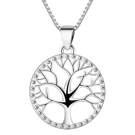 Yaneno Tree of Life Necklace 925 Sterling Silver Family Tree Pendant Necklace for Women (White)