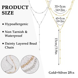 VerLuky 2 pieces long Y chain women's gold silver, chain stainless steel women's gold silver, long chain set jewellery for women, long necklace women