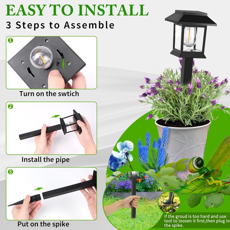 Greluna Solar Lights Outdoor,12 Pack 3000K Waterproof Auto On/Off Solar