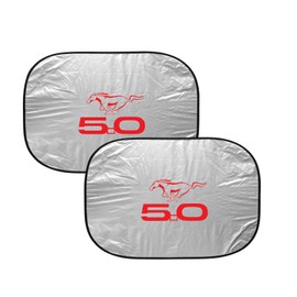 iPick Image for - Ford Mustang Pony and 5.0 in Black Universal Fit 28" W x 24" L Dual Panels Easy Folding Windshield Sun Shade