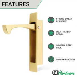 EAI Edge Pull Handle for Pocket Door | 90x18x14mm | Satin Brass | Flush Mounted for Pocket Doors, Sliding Doors or Cabinet Doors
