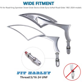 Handlebar Mount Mirrors,Left & Right Side Long Stem Rearview mirrors for 1982-2024 Harley Models,for CVO Dyna Electra Glide Road Glide Road King Softail Street Glide Sportster 1200 883,Chrome