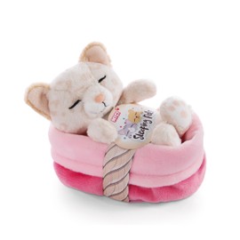 NICI Sleeping Pets 47892 Cuddly Toy Leopard Print Cat in a Basket, 12 cm, Plush Toy for Girls, Boys & Babies, Stuffed Toy for Cuddling, Playing & Sleeping, Cosy Cuddly Toy, Beige