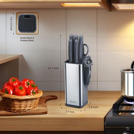 RAXCO 10-Piece Kitchen Knife Set | Stainless Steel Holder | Compact Design - Gray