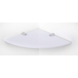 BSM Marketing Wall Mounted Floating Acrylic Corner Shelf with Chrome Supports available in Clear, Black and White (White, 150mm x 150mm)