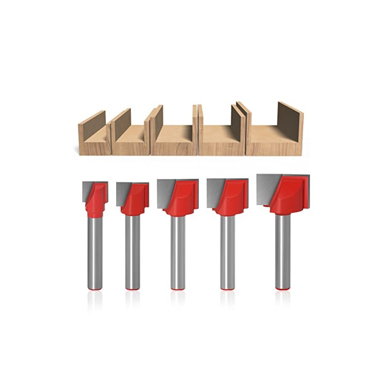 WSOOX 6mm Shank Bottom Cleaning Router Bit Set, 5-piece Slotting