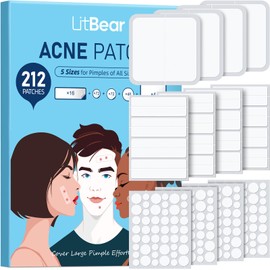 LitBear Large Pimple Patches, 60x60mm Big Acne Patches, Big Hydrocolloid Bandages for Body, Back, Face, and Chest, Zit Patches for Large Areas, Hydrocolloid Patch(5 Sizes 212 Counts)