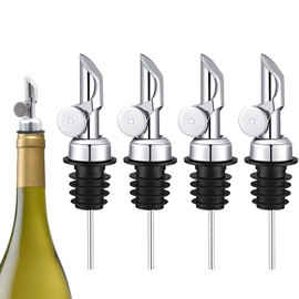 Weighted Stainless Steel Liquor Bottle Pourers: Auto Flip Spouts for Precise Pouring, Leak-Proof and Dishwasher-Safe (4pcs - Silver)