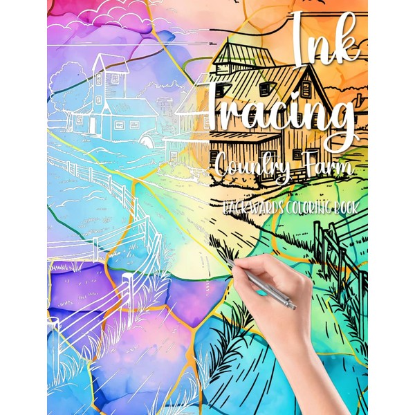 Ink Tracing Country Farm Backwards Coloring Book: Draw On The