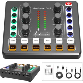 AnnuoYi M8 Audio Mixer,Live Sound Card,Portable Audio Mixer, Audio Interface With Dj Mixer Effects And Voice Changer, Voice Changer Device For Singing/Pc Video Chat/Broadcast/Karaoke.