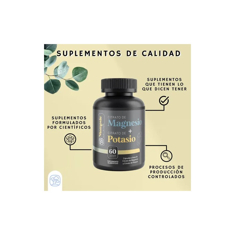 Citrato Magnesio Potasio Momosie Suplemento Alta Absorción Mujer Hombre Cápsulas
