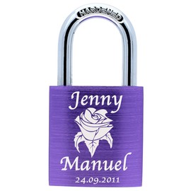 Love Goals Love Padlock with Engraving and 2 Keys, Individual, Perfect Gift, High Quality Gift Box – M052, purple