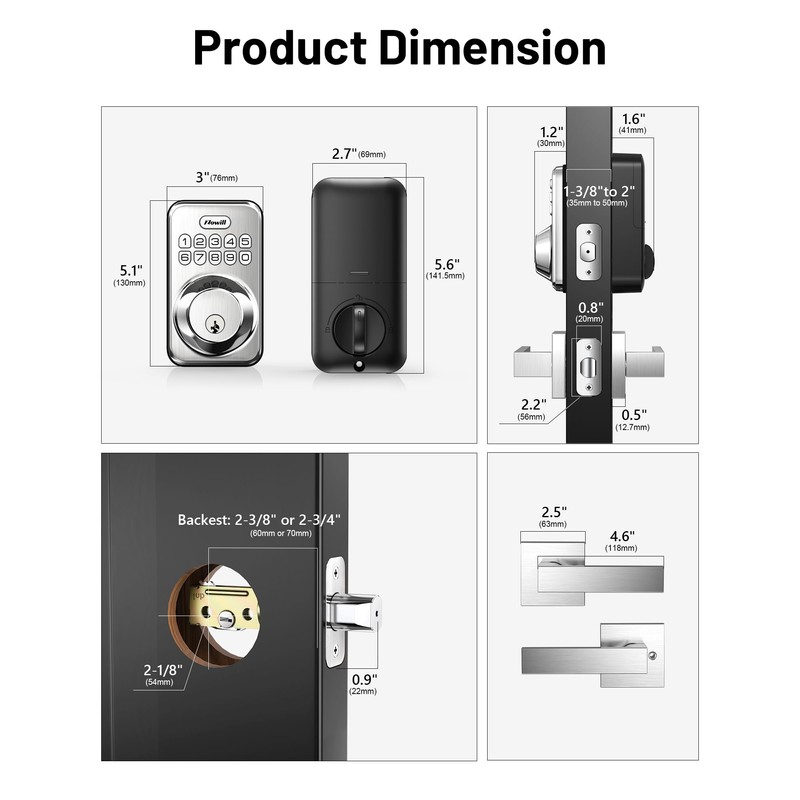 Zowill Keyless Entry Door Lock with 2 Lever Handles, Electronic