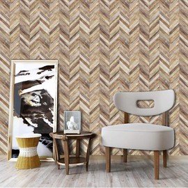 Meihodan Handpainting Peel and Stick Wallpaper Herringbone Wood Panel Self-Adhesive Prepasted Wallpaper Wall Mural 17.7in x 9.8ft