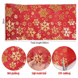 Table Runner Christmas Red, Table Runner Christmas Roll with Gold Snowflake Pattern, 28 cm x 500 cm, Organza Table Runner, Shiny Table Decoration, for Christmas, New Year's Eve, Advent Season, Ramadan