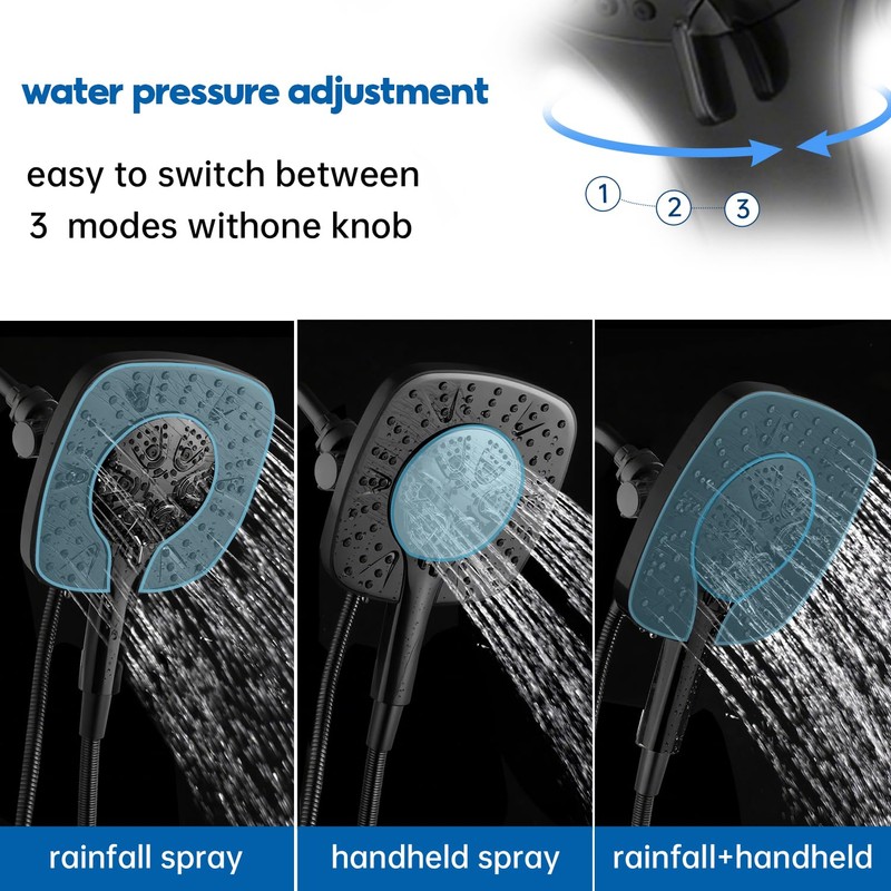 Botare Black Shower Head with Handheld Spray Combo 2 in