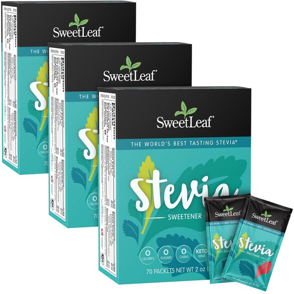 Sweetleaf Stevia 70 piezas edulcorante, 2.5 onzas (paquete de 3)