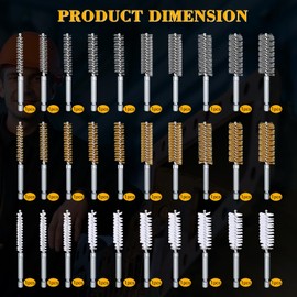 Zonon 30 Pcs Bore Brush for Drill Wire Bore Cleaning Brush Set for Power Drill Impact Driver 1/4 Inch Hex Shank, 8, 10, 11, 12, 13, 15, 16, 17, 18 and 19mm(Stainless Steel, Brass, Nylon)