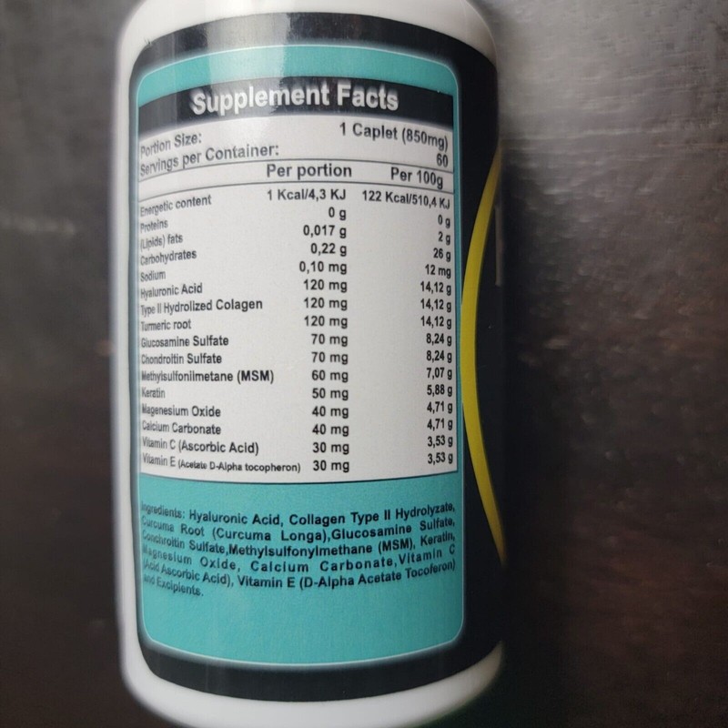 Hialu Glucosamine Chondroitin, Hyaluronic Acid, Collagen 60 (Sixty) caplets
