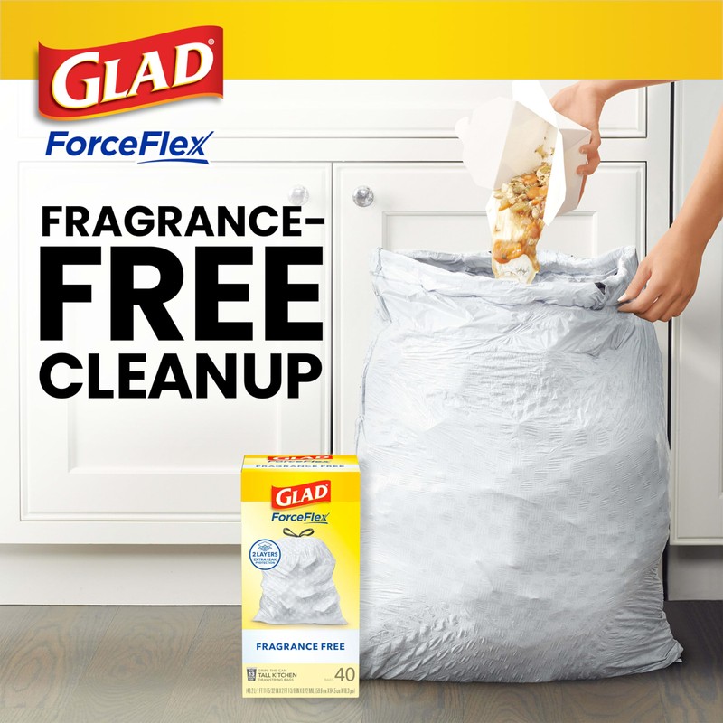 Glad ForceFlex Tall Kitchen Drawstring Trash Bags, 13 Gal, Fragrance