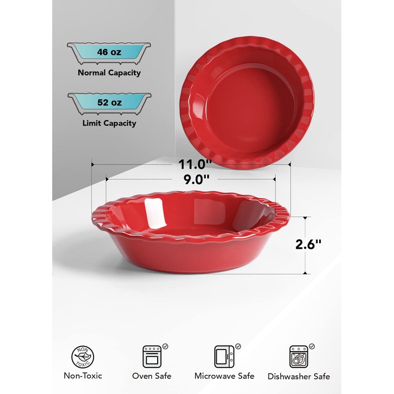 LE TAUCI Ceramic Pie Pans for Baking, 9 Inches Pie