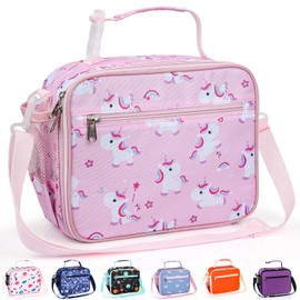 Homtibrm Insulated Lunch Bag, Kids Lunch Cool Bag with Adjustable Strap, Waterproof Lunch Box Bag for Adults Kids Boys Girls Work School Picnic (Pink Pony)
