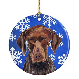 Caroline's Treasures SC9395-CO1 German Shorthaired Pointer Winter Snowflakes Holiday Ceramic Ornament, 3 in, Multicolor