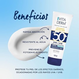 Vitaderm Protector Solar Corporal FPS 50 | Ultra Protección contra Rayos UV, Resistente al Agua, Libre de Parabenos y No Grasoso | Bloqueador Solar de 150 ml para Uso Diario