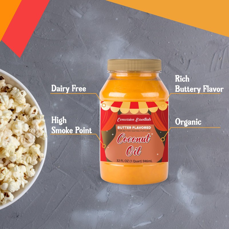 Concession Essentials- 32oz Buttery Popcorn Coconut Oil - Pack of