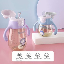 POTATO Sippy Cups For Toddlers with Straw Spill Proof, PPSU Learner Cup with Handle for Boy, Water Bottle for Baby 6 Months with 2 Type of Spout, 6 Ounce Blue