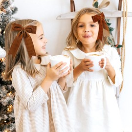 NCMAMA 4PCS Velvet Hair Bows for Girls, Khaki Hair Bow Clips Ponytail long Ribbon Bows Hair Accessories for Women Girls Toddlers Infant (Khaki)