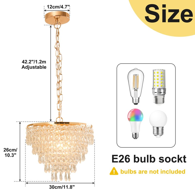 FRIXCHUR 11.8'' Gold Crystal Chandelier LED Flush Mount Crystal Ceiling