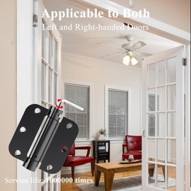 Sophia 4 Pack Self-Closing Door Hinge 3.5 Inch Rounded 5/8 Radius, Spring Loaded Hinges Adjustable Tension, Automatic Door Closer Hinge for Interior Exterior Residential Standard Indoor Doors, Black