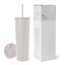 Simple Modern Vaso Térmico con Pajita y Tapa | Vaso de Café Botella de Agua Reutilizable de Acero Inoxidable Taza de Café para Viajes | Regalos para Mujeres & Hombres | Classic Colección | 830ml | Almond Birch