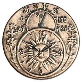Poolmaster 52551 Indoor or Outdoor Terra-Cotta Clock and Thermometer, Antique Gold,Neutral,Medium