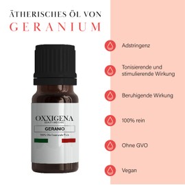Oxxigena - Geranium Essential Oil - 30ml - Made in Italy - 100% Pure, Natural, Vegan, GMO Free - Ideal for Aromatherapy, Massage Mixes