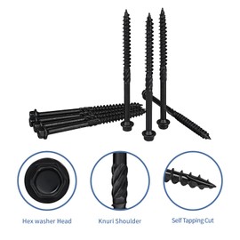 4 Inch Heavy-Duty Outdoor Wood Screws, 50Pcs Heavy Duty Hex Head Deck Screws, #14 x 4 Black Timber Lag Structural Wood Screws, Exterior Coated, Rust Resistant, Hex Socket Included