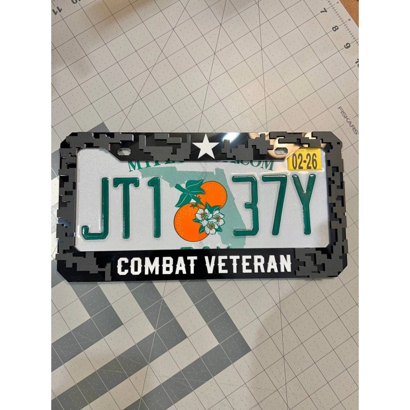 plate frame COMBAT VETERAN Black License Plate Frame Cover, Frame,