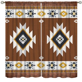 YCness Aztec Curtains, Southwestern Native Tribal American Ethnic Pattern Western Boho Geometric Window Treatments for Living Room Bedroom Kitchen Beige Drapes 2 Panel Sets,42x45 Inch, Style-11